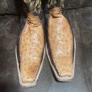 European toe ostrich two tone boot
